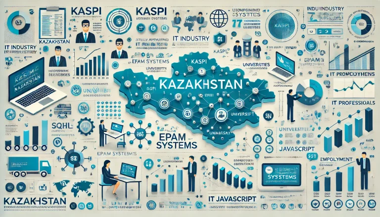 DALL·E 2024-12-19 18.19.20 - A visually appealing infographic-style image summarizing IT industry statistics in Kazakhstan. The image includes elements like a stylized map of Kaza